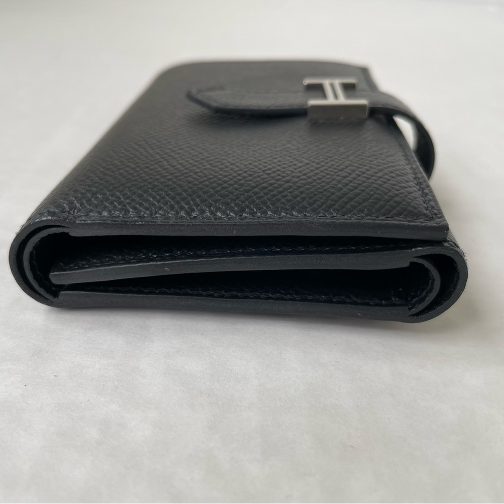 Hermes Black Pebbled Leather Bearn Compact Tri-Fold Wallet Palladium Hardware - Picture 2 of 16